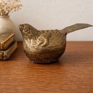 Brass Bird Decorative Trinket Box - Gold Tone